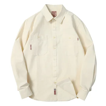 Мъжко снежно бяла риза С дълги ръкави От чист Памук Ежедневни Реколта Мъжки дрехи