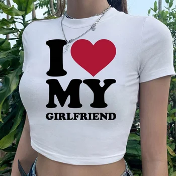 обичам приятелката си тениска градинска yk2 графичен съкратен топ Женска манга кибер y2k козметична страхотна тениска тениска