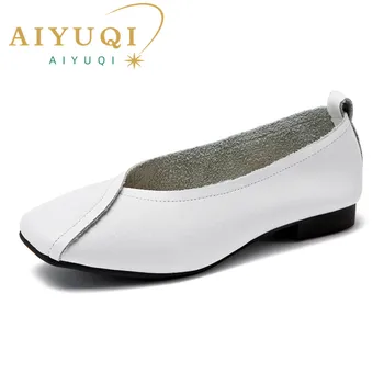 AIYUQI/обувки на равна подметка; новост 2023 г.; есенни дамски обувки на плоска подметка от естествена кожа, без стягане; големи размери 35-43; дамски ежедневни обувки