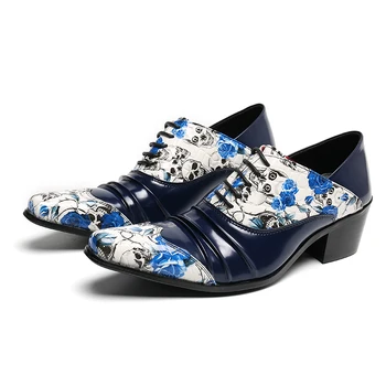 Маркови Италиански Сватбени Мъжки Модел обувки С Змеиным Модел На Висок Ток, Син Цвят От Естествена Кожа, Бизнес Мъжки Официални Обувки, Големи Размери 47