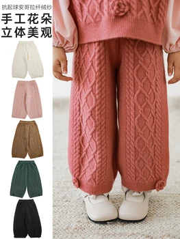Есенни трикотажни панталони за момичета, детски Обикновена Обемни Тъкани Панталони, детски спортни панталони