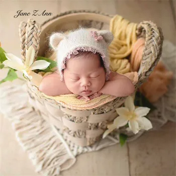 Новородено снимка шапка Норковый мечка скъпа лейси шапка 100 дни на детска фотографско студио, децата близнаци подпори