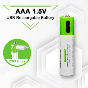 Литиево-йонна батерия, USB голям капацитет 1,5 ААА 750 МВтч за безжична мишка с дистанционно управление + Кабел