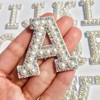 Най-новият A-Z Перли, Планински Кристал, Английското Писмо Сладки Ивици Шият Стикери Апликация 3D Ръчно изработени Beaded Занаят САМ Сватбена Украса