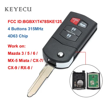 Keyecu Дистанционно кола Ключодържател 4 бутона 315 Mhz 4D63 за Mazda 3 5 6 RX8 CX-5 CX-7 И CX-9 MX-5 Maita, FCC id: BGBX1T478SKE12501