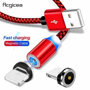Acgicea Магнитен USB Кабел За iPhone Xr Xs Max X 8 7 6 Plus 6s 5s se Кабел За Бързо Зареждане на Мобилен Телефон Магнит Зарядно Устройство Тел Кабел