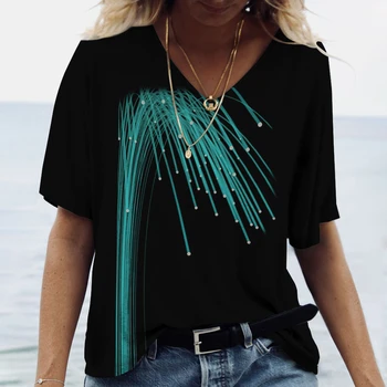 Модерна женствена тениска с V-образно деколте 2022, летни блузи с къс ръкав 5xl в стил Харадзюку, графична женска тениска, ежедневни Съвместна облекло Оверсайз