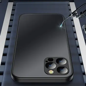 Калъф От Квадратен Закалено Стъкло За Apple iPhone 11 12 Pro XS Max XR X 7 8 Plus SE 2020 Защитен Калъф За Обектив Силикон Броня