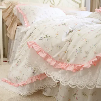 Голям дантела кралицата на спално бельо комплект романтични рюшами пухени дизайнерски легла цвете легло комплект спални легла кърпи луксозни комплекти легла 