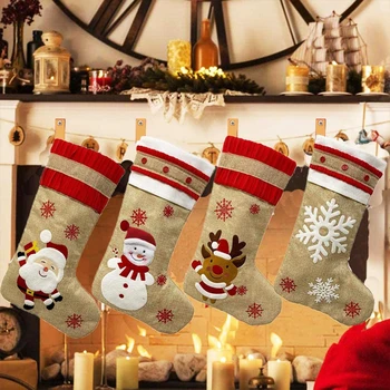 Коледни Чорапи, АА, Голям Санта Елена Снежен човек Елен Снежинка за Коледни Чорапи за Домашен интериор Камина
