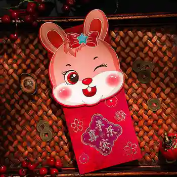 2023 Година На Заека Карикатура Червени Пликове Китайската Нова Година Червени Пакети Пролетен Подарък Червен Джобен Заек Коледни Подаръци Чанта