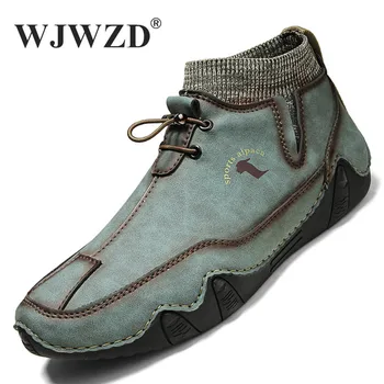 Реколта ботильоны, мъжки зимни плюшени мъжки обувки в западен стил, Топли зимни ботуши в Меху, Ежедневни обувки, мъжки кожени маратонки, големи Размери 38-46