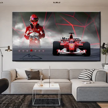 Стенно Изкуство Платно Михаел Шумахер Ferrari F1 Кола Плакат Живопис Хол Картина Печат Спалня Рисувани Стенни Модерна Декорация На Дома