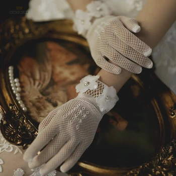 Женските Сватбени Къси Ръкавици За Младоженци С Пълна С Пръст, Прозрачни Цветни Ръкавици Дълги До Китката, Костюм За Бала, Вечерни Ръкавици