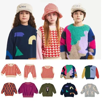 2022 Есенно - зимния детски пуловер, Нова Жилетка за малки Момичета, Вязаный пуловер с модел от карикатура, Тъкани Пуловер за момчета