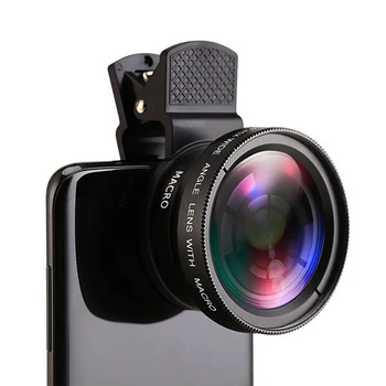 2 В 1 Обектив Мобилен телефон 0.45 x Супер Широкоъгълен 12.5 x Макро HD Обектив на Камерата Универсален За iPhone, Samsung, Huawei Смартфон Xiaomi