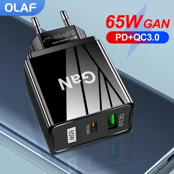 ОЛАФ 65 W GAN Бързо Зарядно Устройство QC3.0 Type C PD Зареждане Умна Бързо Зареждане на 3,0 C USB Адаптер За iPhone, Macbook Huawei, Xiaomi Samsung