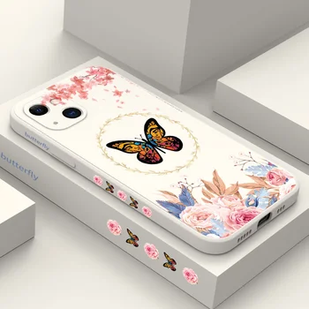 Калъф За телефон с пеперуда в рамка за iPhone 14 13 12 11 Pro Max Mini X XR XS MAX SE2020 8 7 Plus 6 6S, Плюс Калъф