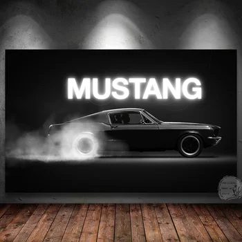 Ford Mustang Shelby Gt500-3 Черен Дим Мускул Автомобил Плакат Изкуство Платно Картина Стенен Принт на Картина за Декорация на Офиса на Началната Стая