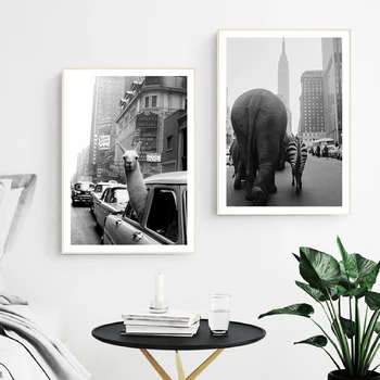 Животни Алпака Слон Старинни Картини Върху Платно В Ню Йорк Плакати и Щампи Стенни Художествени Картини за Хола Домашен интериор