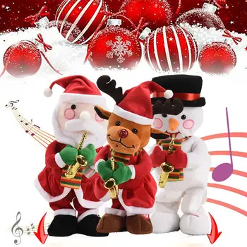 Коледен Електрически Дядо Плюшени Играчки Саксофон Снежен човек Танц Може да Пее И да се Обърне Играчки, Креативни Вечерни Подаръци За Деца J0S8