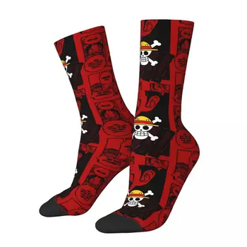 Хип-хоп Пълнозърнести Чорапи за Скейтборд с Пиратски Флаг, Дълги Чорапи от Полиестер за Жени и Мъже, нескользящие
