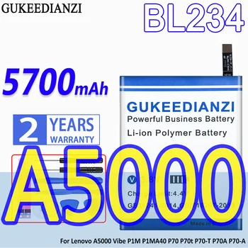 Батерия GUKEEDIANZI висок капацитет BL234 5700 mah За Lenovo A5000 Vibe P1M P1MA40 P70 P70t P70-T P70A P70-A