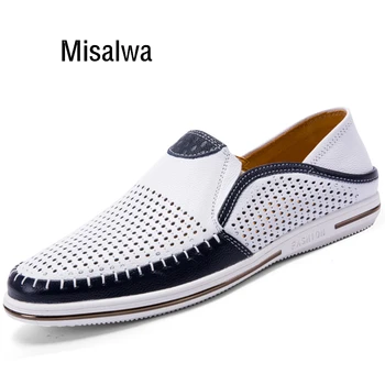 Misalwa/ Лека лятна мъжки Ежедневни Обувки От естествена кожа, Мъжки Бели Маратонки Ръчно изработени Маркови мъжки Лоферы без закопчалка, Дишащи