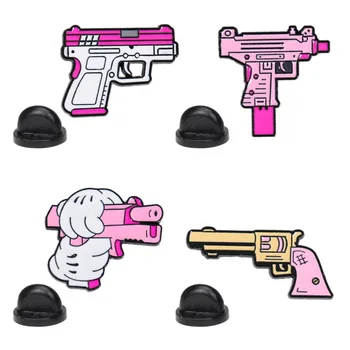 Игли творчески карикатура розово пистолет брошка момиче сладко японски сладко метален малка розова пистолет икона