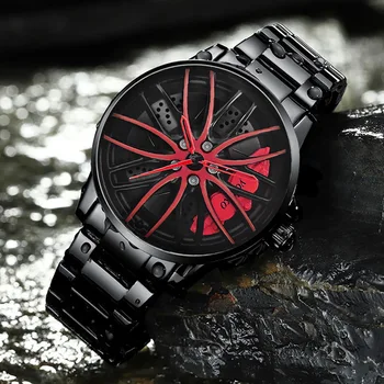 Модерен мъжки часовник с дизайн на Джанта автомобилни колела с Кварцов Автоматичен механизъм от неръждаема Стомана, Немеханические Ръчен Часовник
