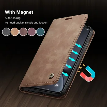 Ултра тънък Калъф-портфейл от Изкуствена кожа за iPhone 11 12 Mini Pro 13 Max X XR XS 8 7 6 Se2020 за Samsung S20 S21 с Магнитна панти капак