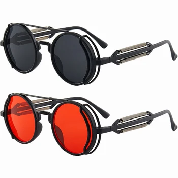 Vintage Слънчеви Очила В стил Пънк Steampunk UV400 С Кръгли Рамки, Цветни Лещи, Очила, слънчеви Очила, Готически Мъжки И Дамски Слънчеви Очила, Steampunk