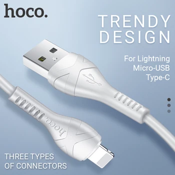 кабел за зареждане hoco за гръмотевична Micro USB Type C C 2.4 A тел синхронизиране на данни 1 м PVC здрав адаптер, зарядно устройство за iPhone, телефон с Android