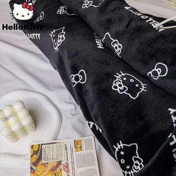 Y2k Hello Kitty Пижамные Панталони Sanrio Sleep Топене На Руното Млечни Пижами За Жени И Момичета Топли Плюшени Ежедневни Зимни Панталони С Анимационни Герои