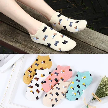 Дамски памучни чорапи, Модни дамски къси коте цветни тръби изкуство ежедневни сладък котка чорапи за момичета