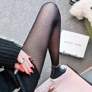Мода Секси черно малък диамант дамски чорапогащи на окото жакард с глоба окото дишащи Лолита Подправката Герлз найлонови чорапогащи